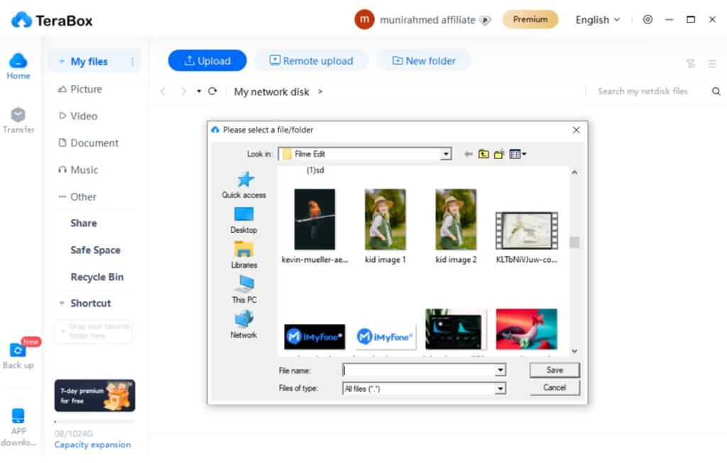 Pantalla TeraBox almacenamiento 1TB gratis