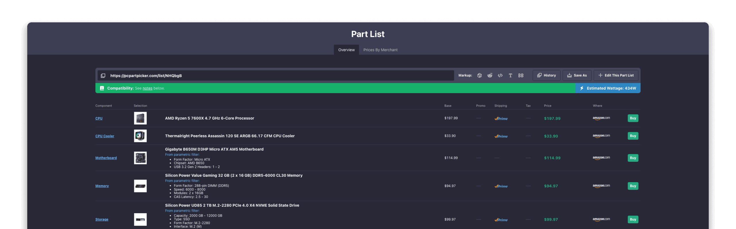 Lista de partes en la herramienta para armar tu PC
